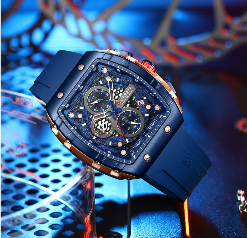CURREN 8442 Men's Waterproof Six Needle Quartz Multifunctional Watch Men's Watch - Blue