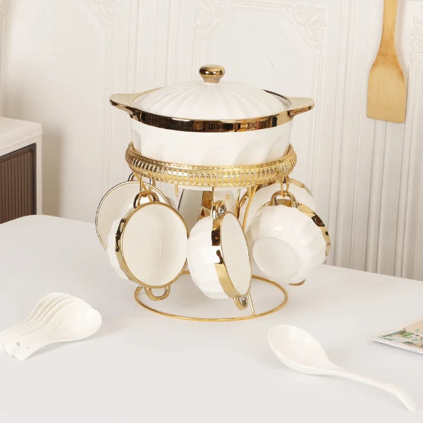 Ceramic Soup Tureen Set with Bowls and Spoons