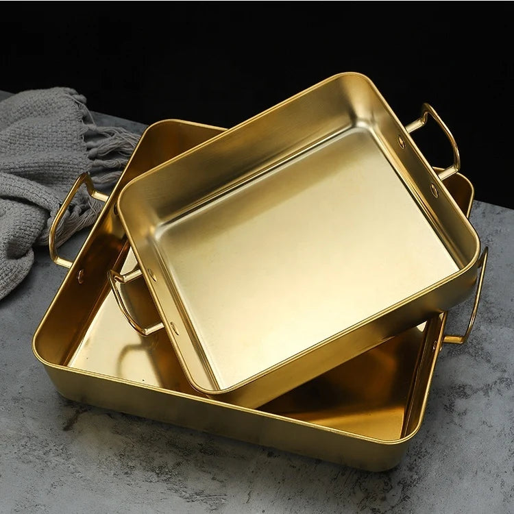 Gold Stainless Steel Multipurpose Serving & Baking Tray