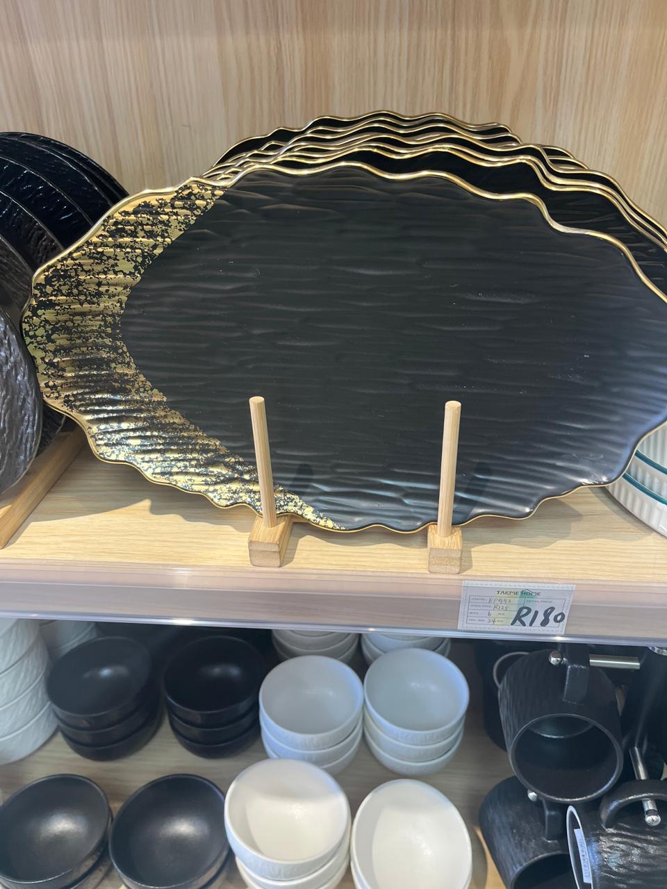 Black and gold wavy edge decorative platter product photo