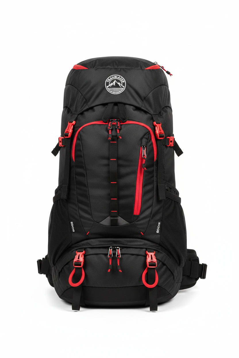 60L hiking backpack black and red - studio shot