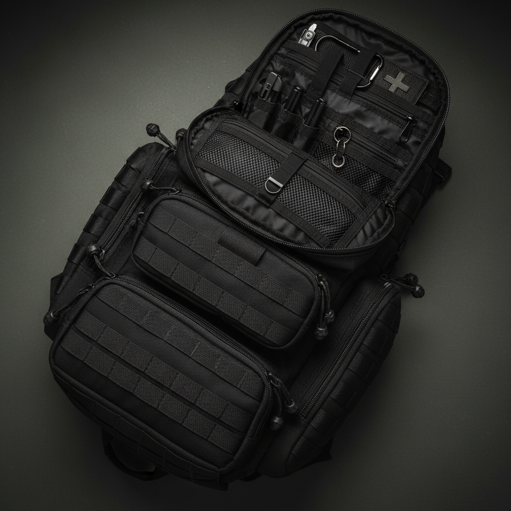 Tactical backpack MOLLE detail shot