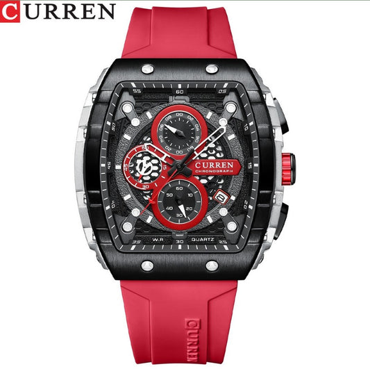 CURREN 8442 Men's Waterproof Six Needle Quartz  Multifunctional Watch Men's Watch - Red
