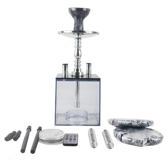 Acrylic hookah set with LED light square double tube hookah finished accessories
