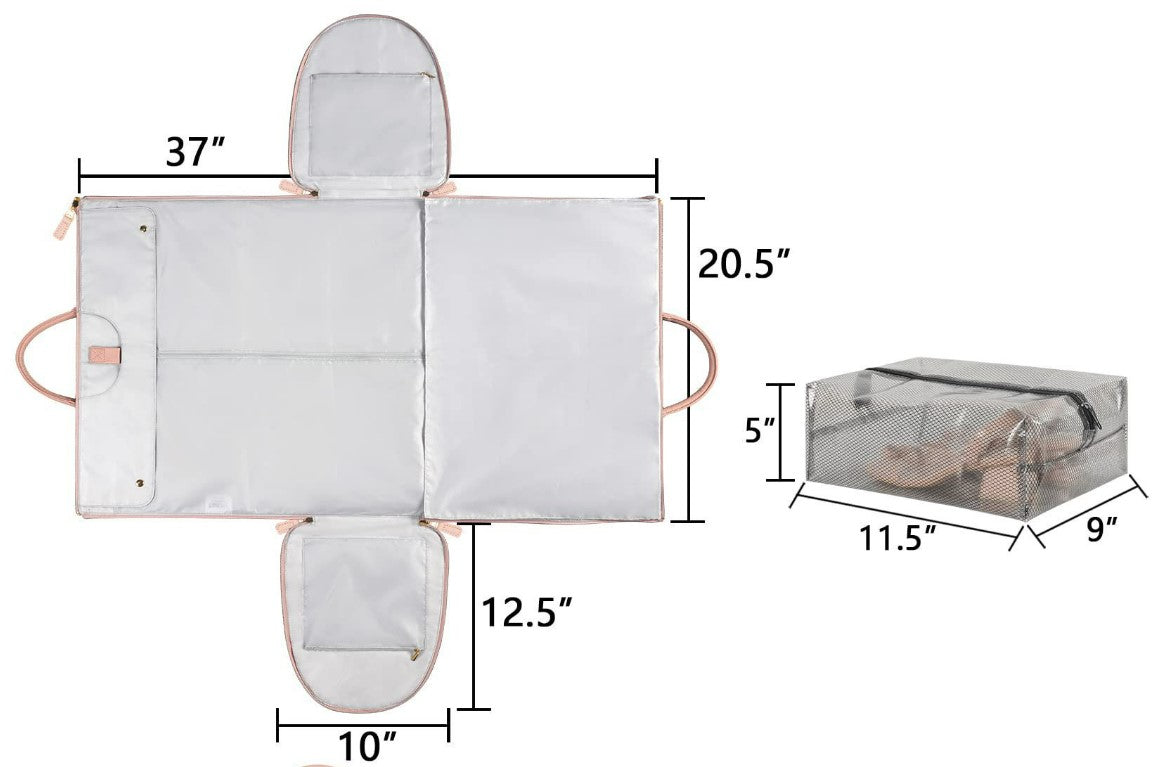 Large folding suit bag, large capacity, handheld clothing, luggage bag - White/Brown
