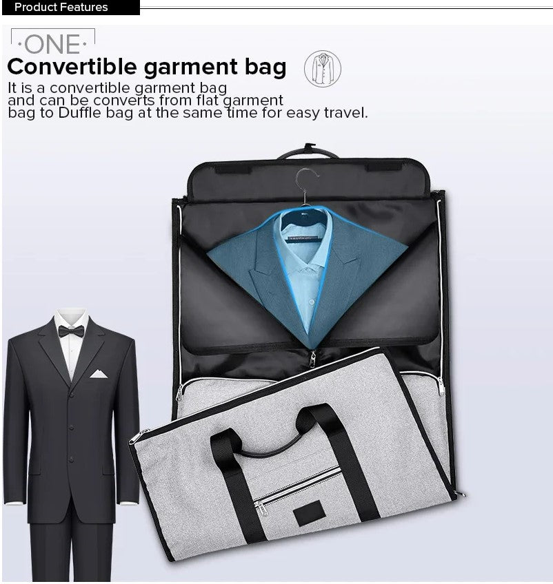 Waterproof Travel Bag Mens/Women Travel Shoulder Bag 2 In 1 Large Luggage Duffel Totes Carry On Hand Bag - Grey