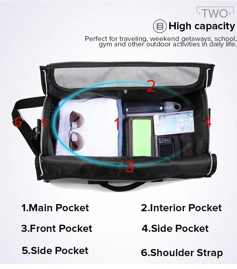 Waterproof Travel Bag Mens/Women Travel Shoulder Bag 2 In 1 Large Luggage Duffel Totes Carry On Hand Bag - Blue