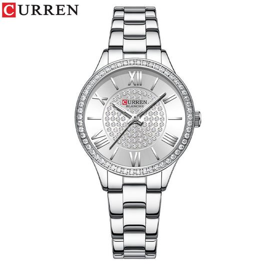CURREN Ladies Watch Fashion Steel Band Watch - White