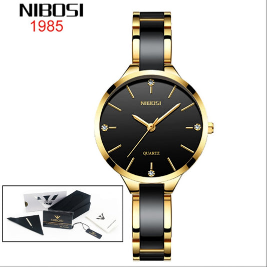 NIBOSI Ceramic Ladies Bracelet Watch - Gold Black | Zamiya South Africa
