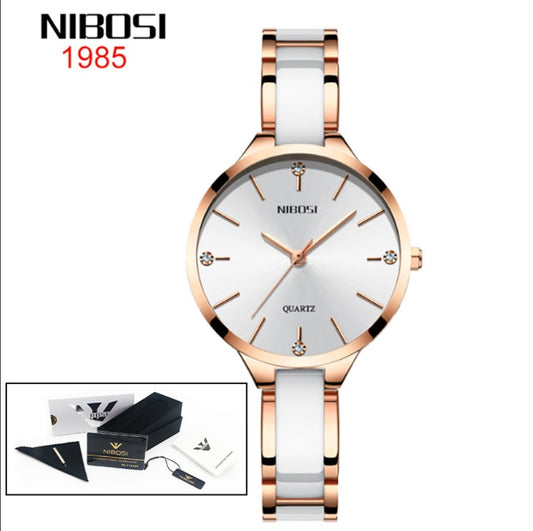 NIBOSI Ceramic Ladies Bracelet Watch - Rose White | Zamiya South Africa
