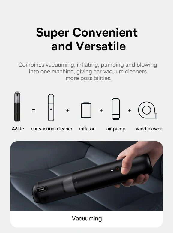 Baseus 4in1 15000Pa Car Vacuum Cleaner Air Pump Wireless Vacuum Cleaner - Black