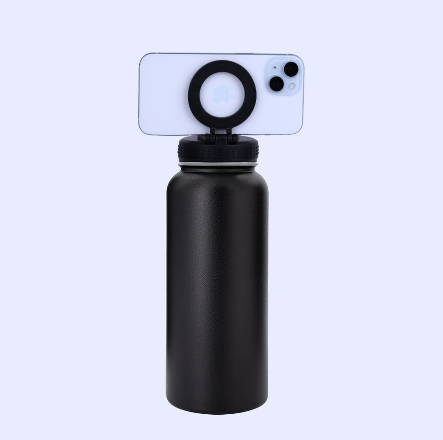 32oz Stainless Steel 304 Double-Layer Insulated Bottle with Phone Holder Magnetic Suction Cover