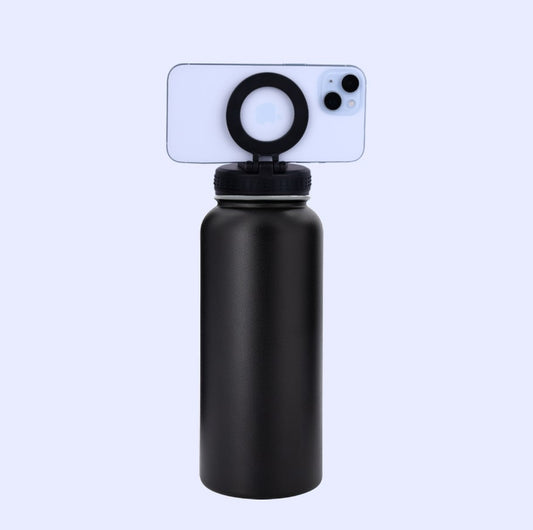32oz Stainless Steel 304 Double-Layer Insulated Bottle with Phone Holder Magnetic Suction Cover