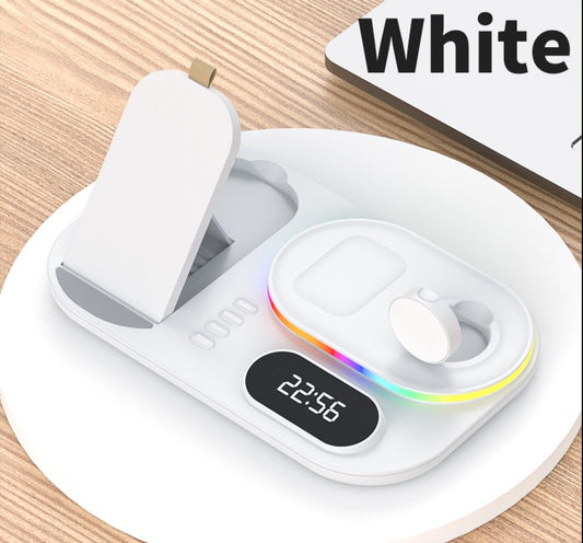 3in1 30W Wireless Charger with Clock, Fast Charging RGB Atmosphere Light - White