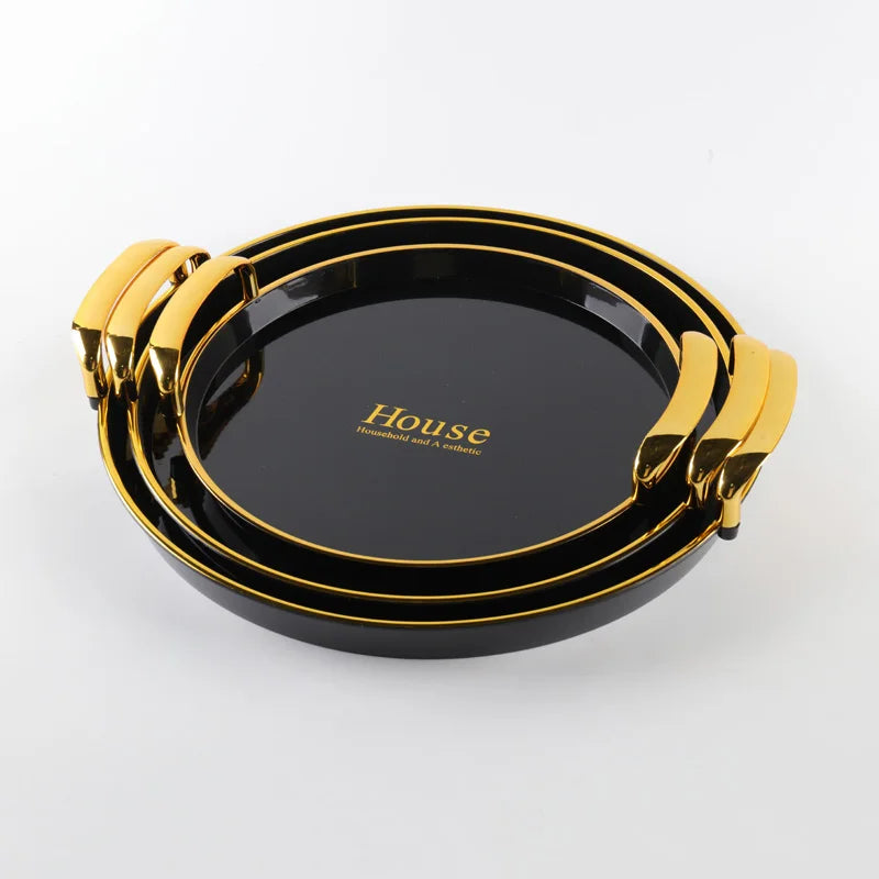 3-in-1 Round Serving Tray Set with Gold Handles for Parties