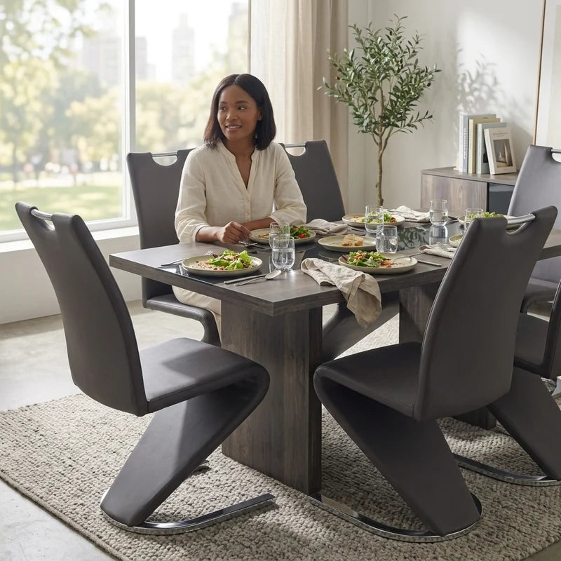 Black with Marble Lining Dining Room Table Set