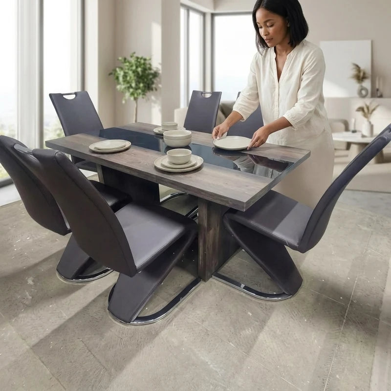 Black with Marble Lining Dining Room Table Set