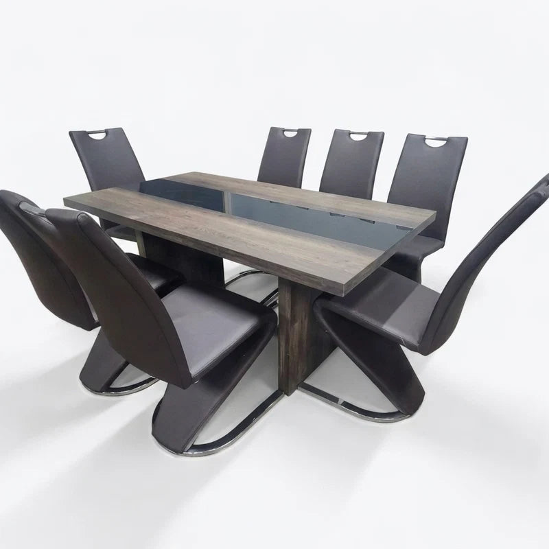 Black with Marble Lining Dining Room Table Set
