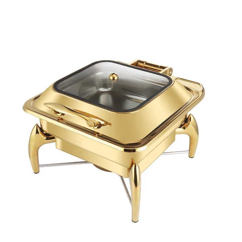 Gold Stainless Steel Square Chafing Dish with Flip Top