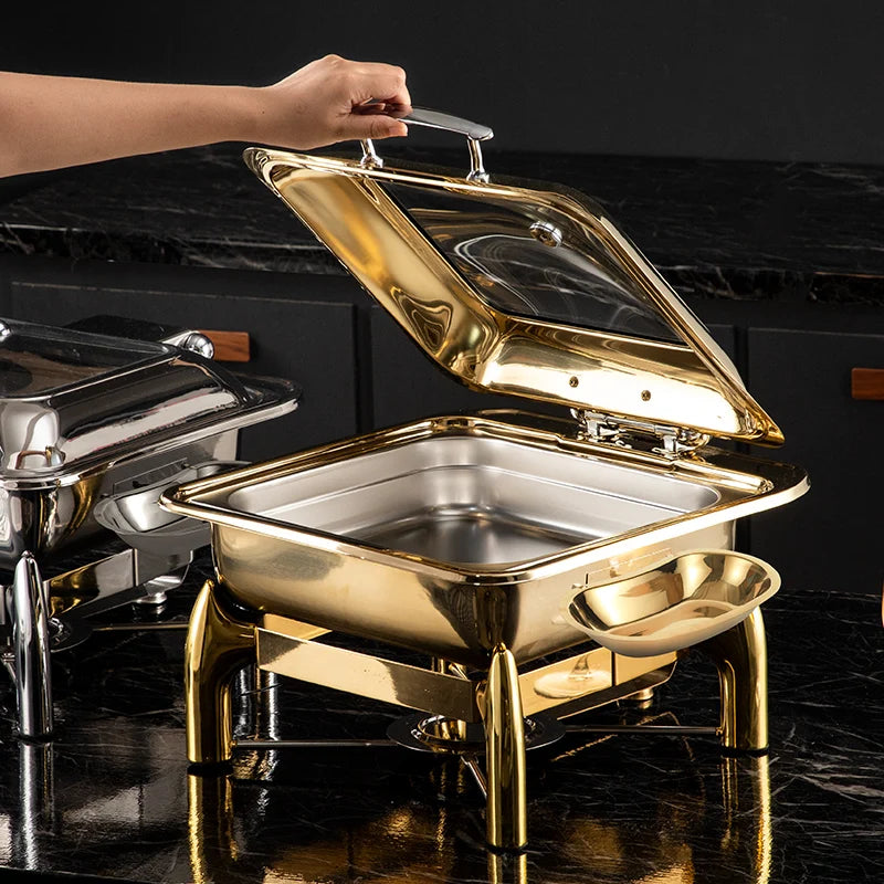 Gold Stainless Steel Square Chafing Dish with Flip Top
