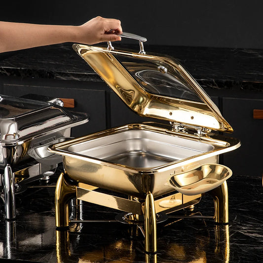 Gold Stainless Steel Square Chafing Dish with Flip Top