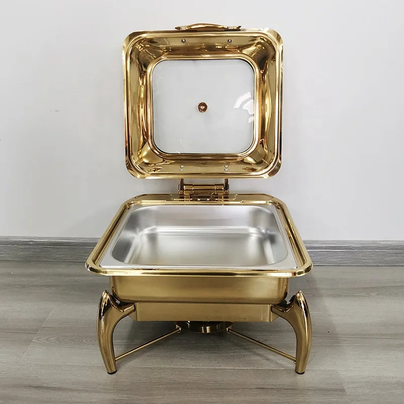 Gold Stainless Steel Square Chafing Dish with Flip Top