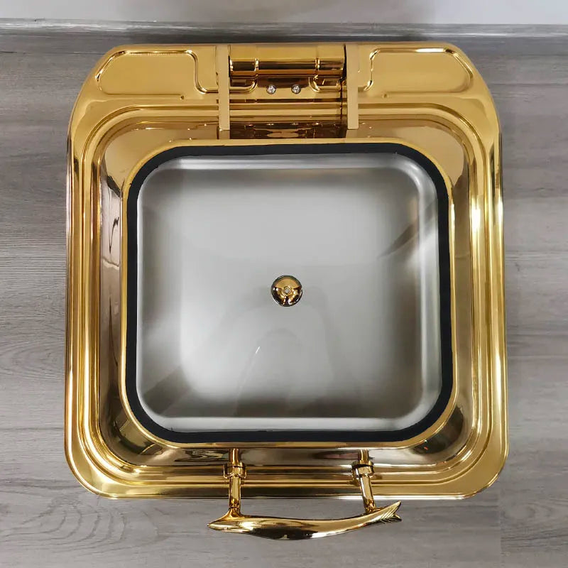 Gold Stainless Steel Square Chafing Dish with Flip Top