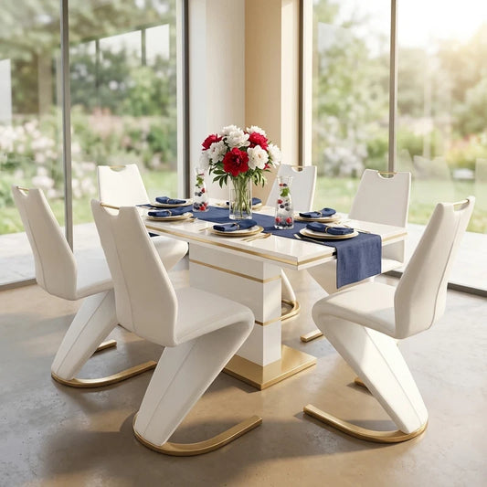 White & Gold Dining Room Table Set