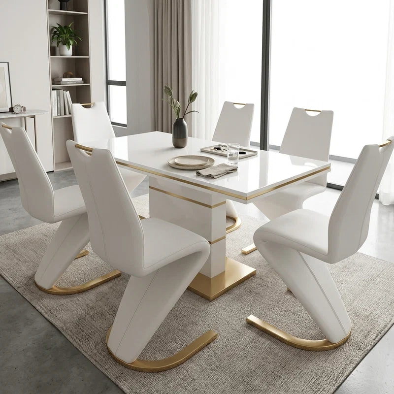 White & Gold Dining Room Table Set