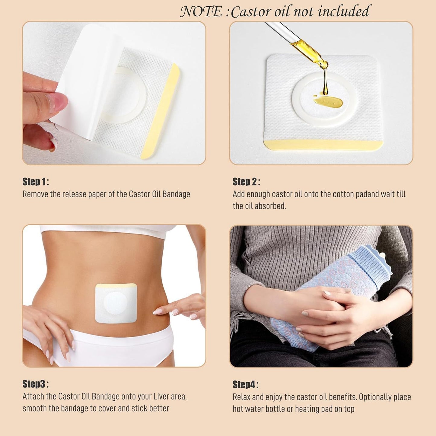 Disposable self-adhesive castor oil patch