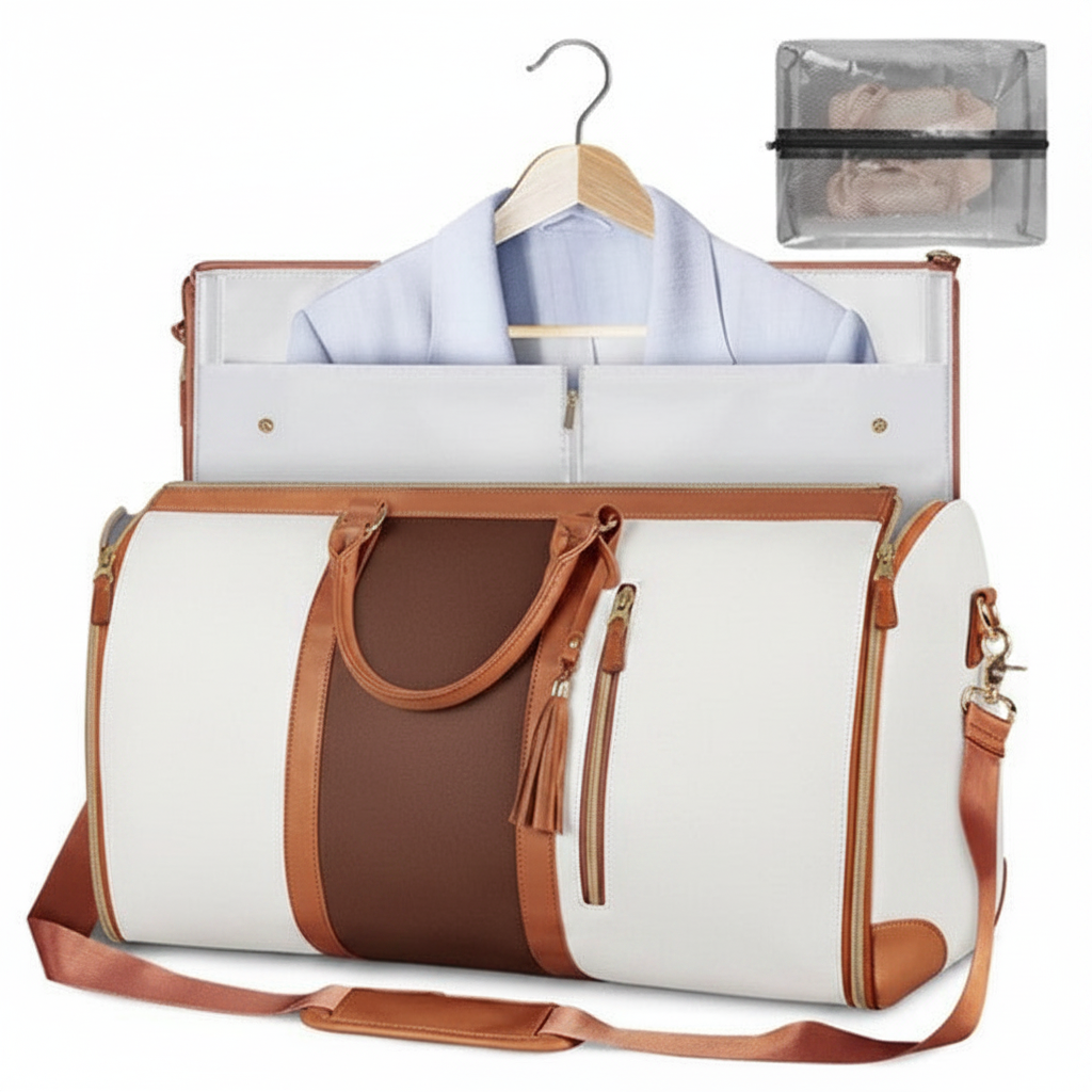 Garment Bag - White/Brown