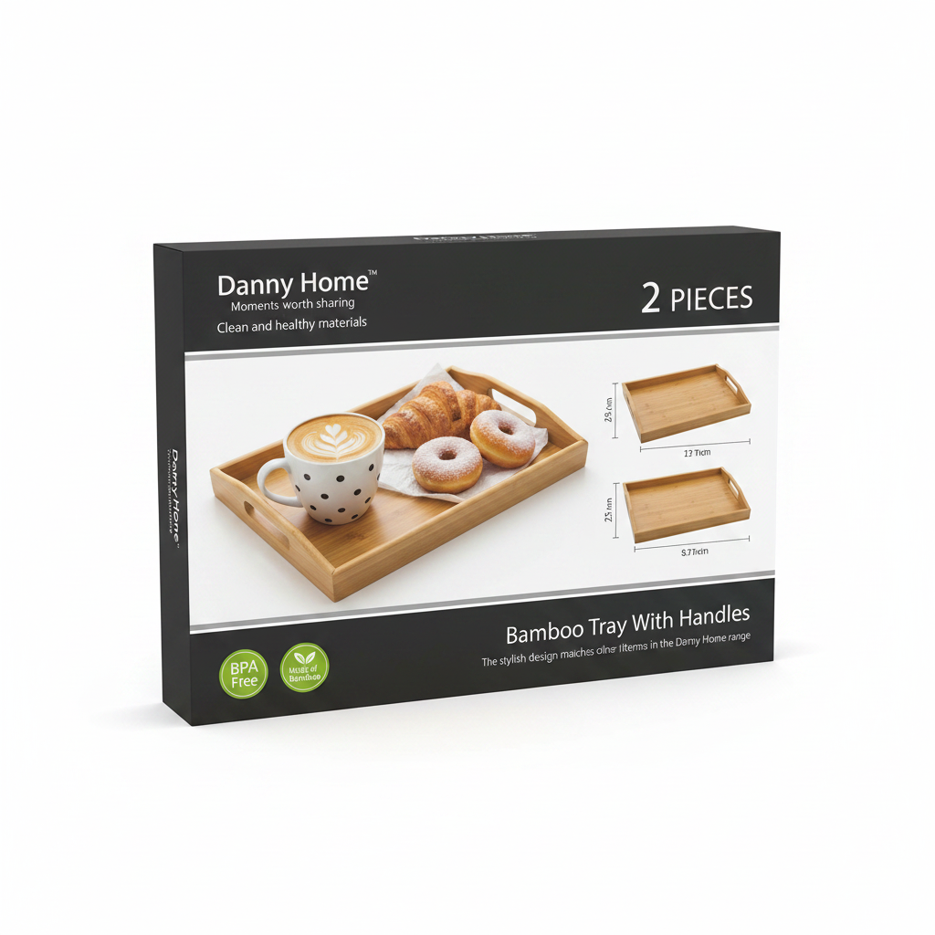 Danny Home Bamboo Tray With Handles 2-piece set packaging box clean on white background