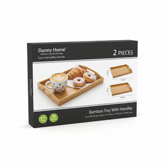 Danny Home Bamboo Tray With Handles 2-piece set packaging box clean on white background