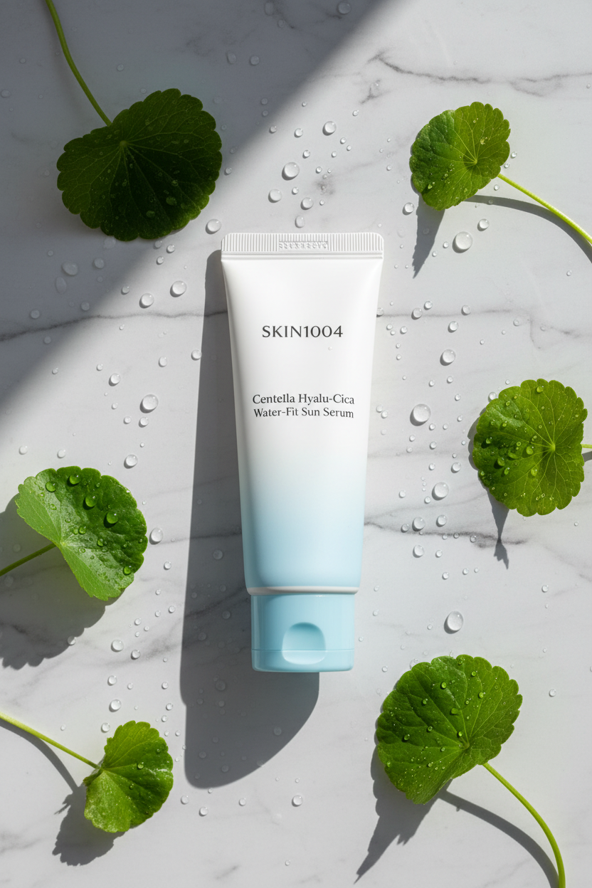 SKIN1004 Centella Hyalu-Cica Water-Fit Sun Serum - lifestyle flat lay