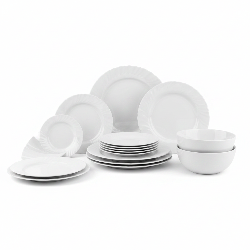 Danny Home Classic white scalloped dinnerware set hero studio shot on white background