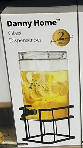 Danny Home 2-piece glass dispenser set with black metal stand product box