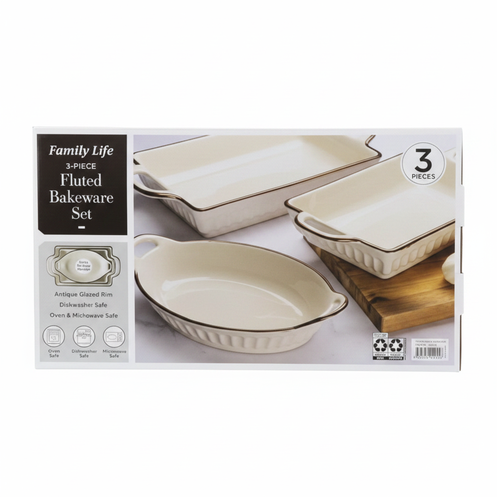 Family Life 3-Piece Fluted Bakeware Set packaging box