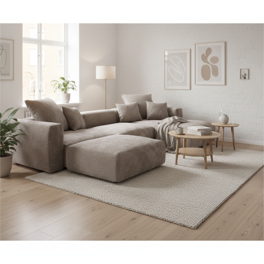 Corduroy L-Shaped Sofa in modern Scandinavian living room