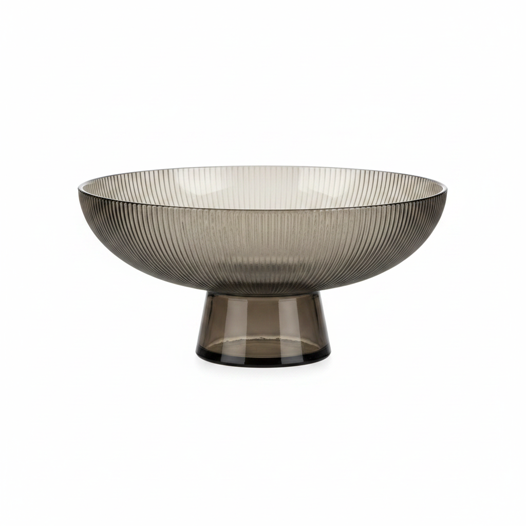 Danny Home ribbed smoked glass pedestal fruit bowl hero studio shot on white background