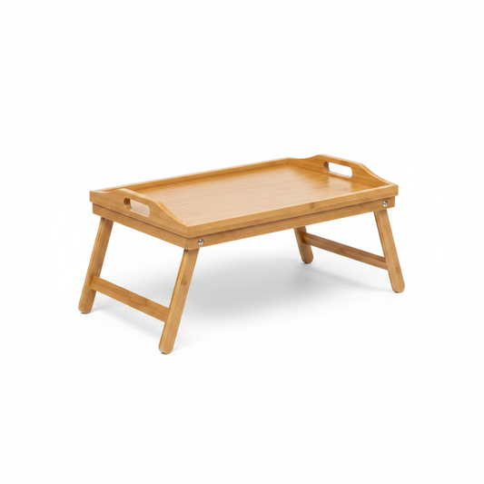 Danny Home natural bamboo foldable bed tray table hero shot with legs extended on white background