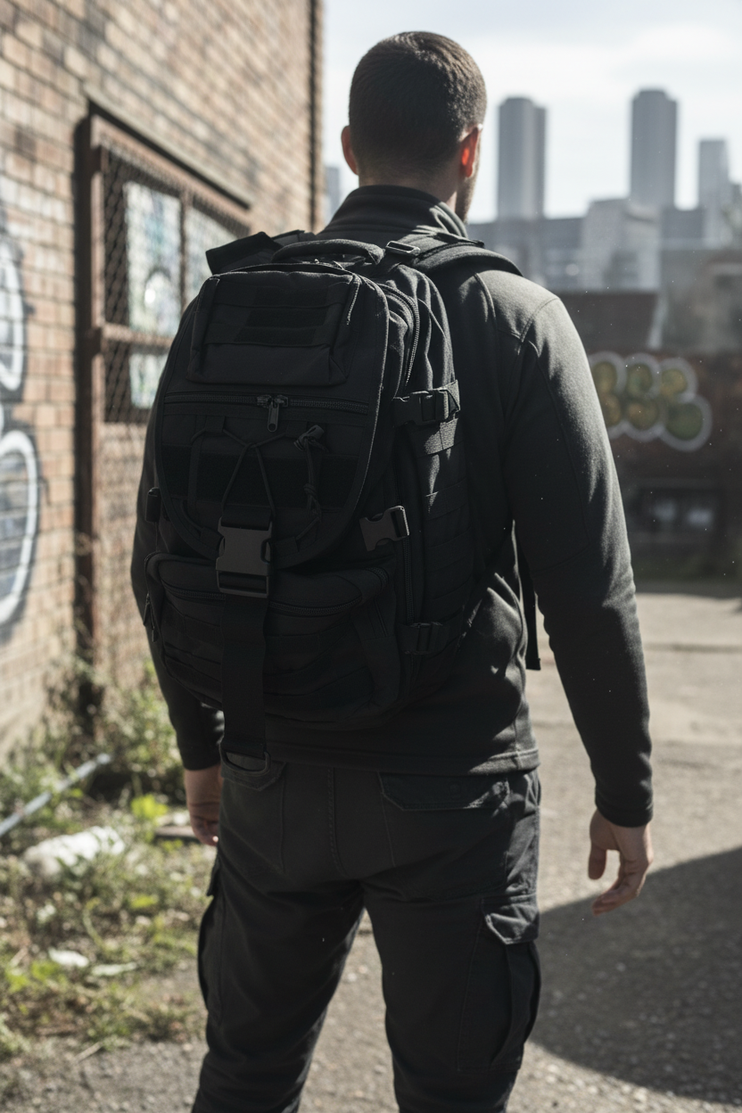 Tactical assault backpack - lifestyle worn shot
