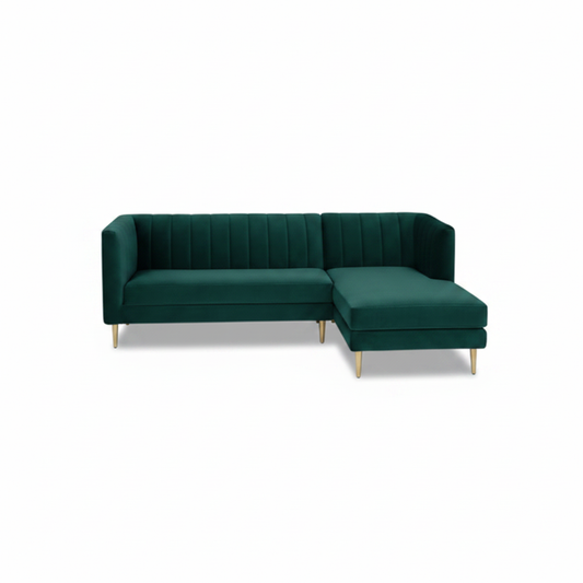 Emerald green velvet sofa on white background product shot