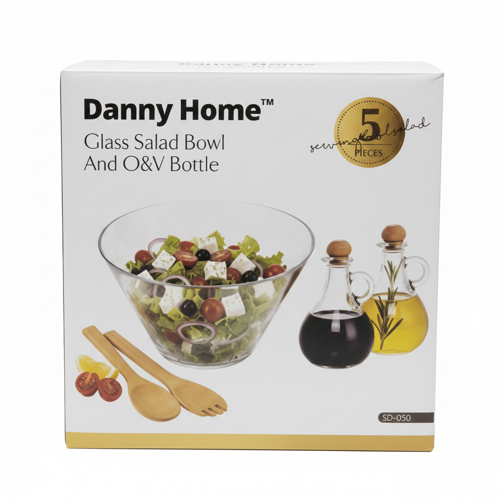 Danny Home Glass Salad Bowl and O&V Bottle set packaging box
