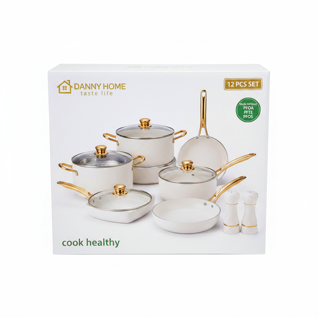 Danny Home white and gold cook healthy cookware set packaging box