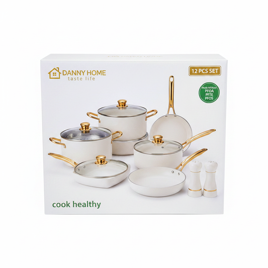 Danny Home white and gold cook healthy cookware set packaging box