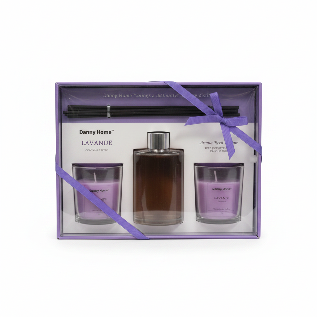 Danny Home Lavande luxury gift set in purple ribbon packaging box hero shot on white background