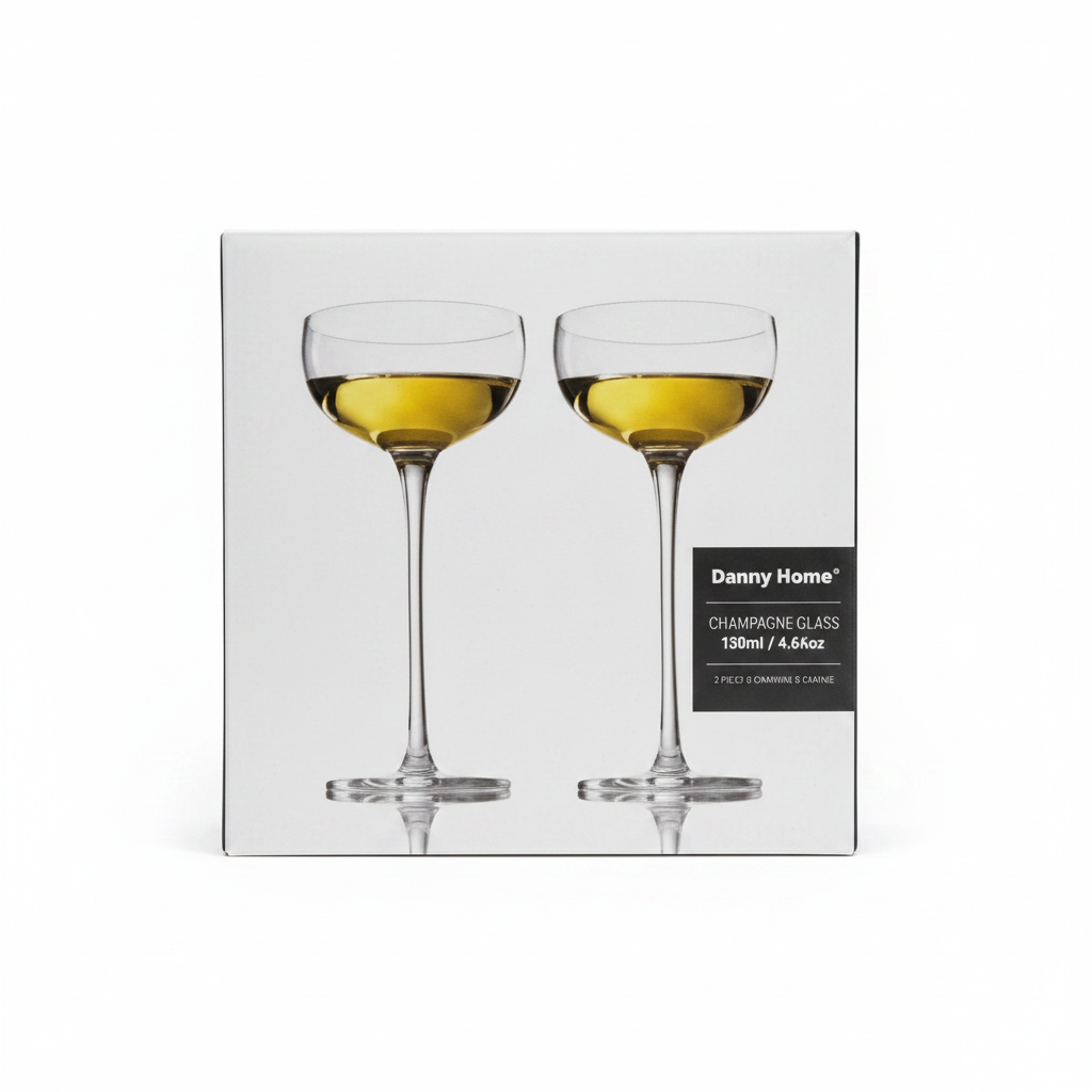 Danny Home Champagne Coupe Glass Set packaging box clean on white background