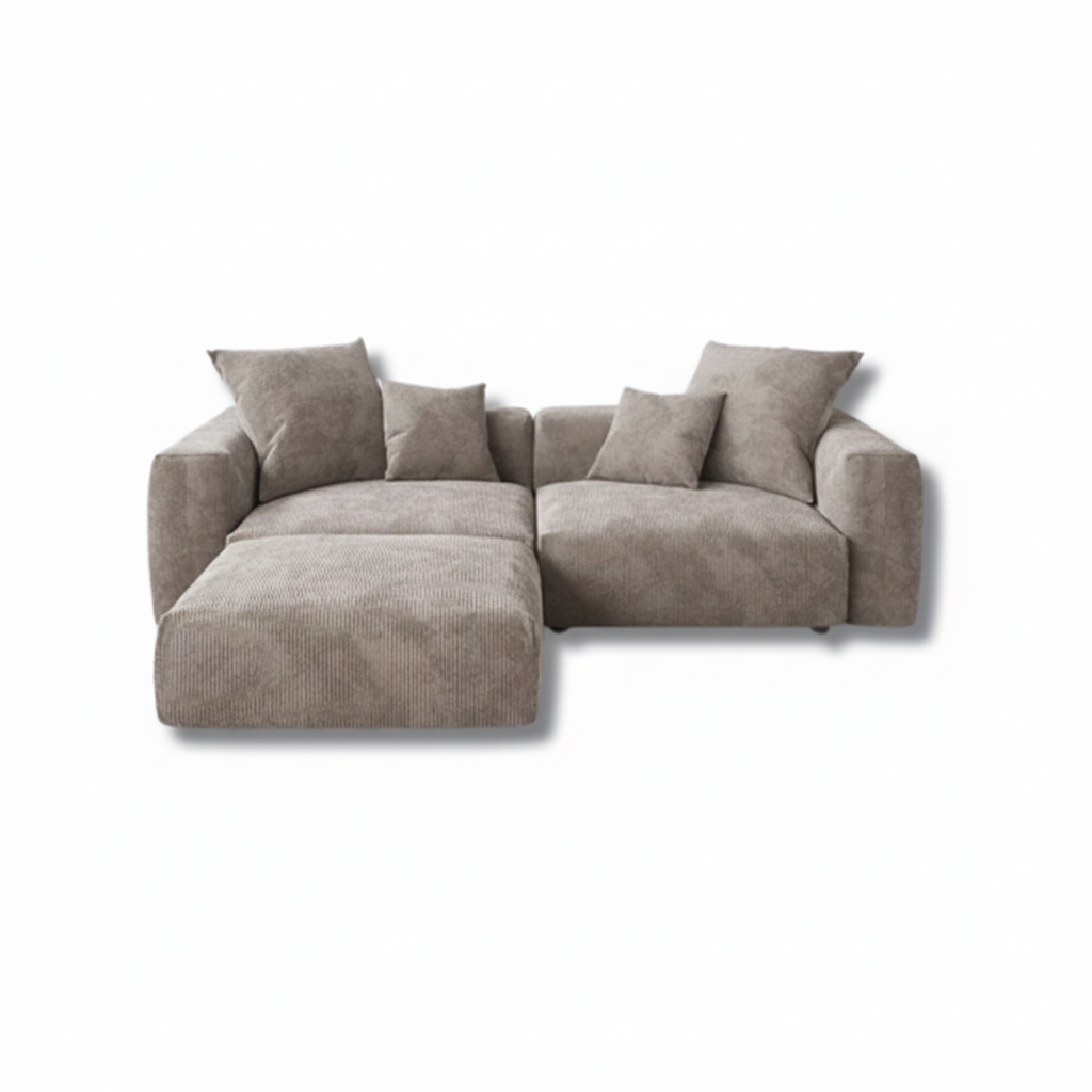 Corduroy L-Shaped Sofa on white background product shot